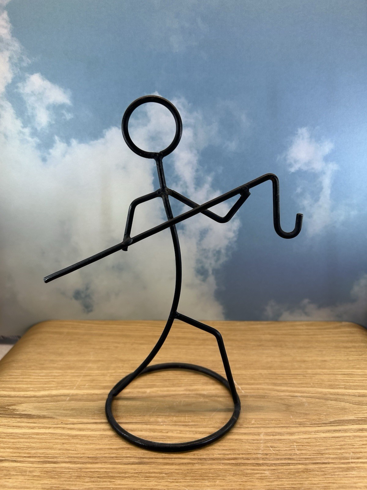 Wire Welded Art Tabletop Sculpture Minimalist Figure With Fishing Pole / Hook 9&Prime;