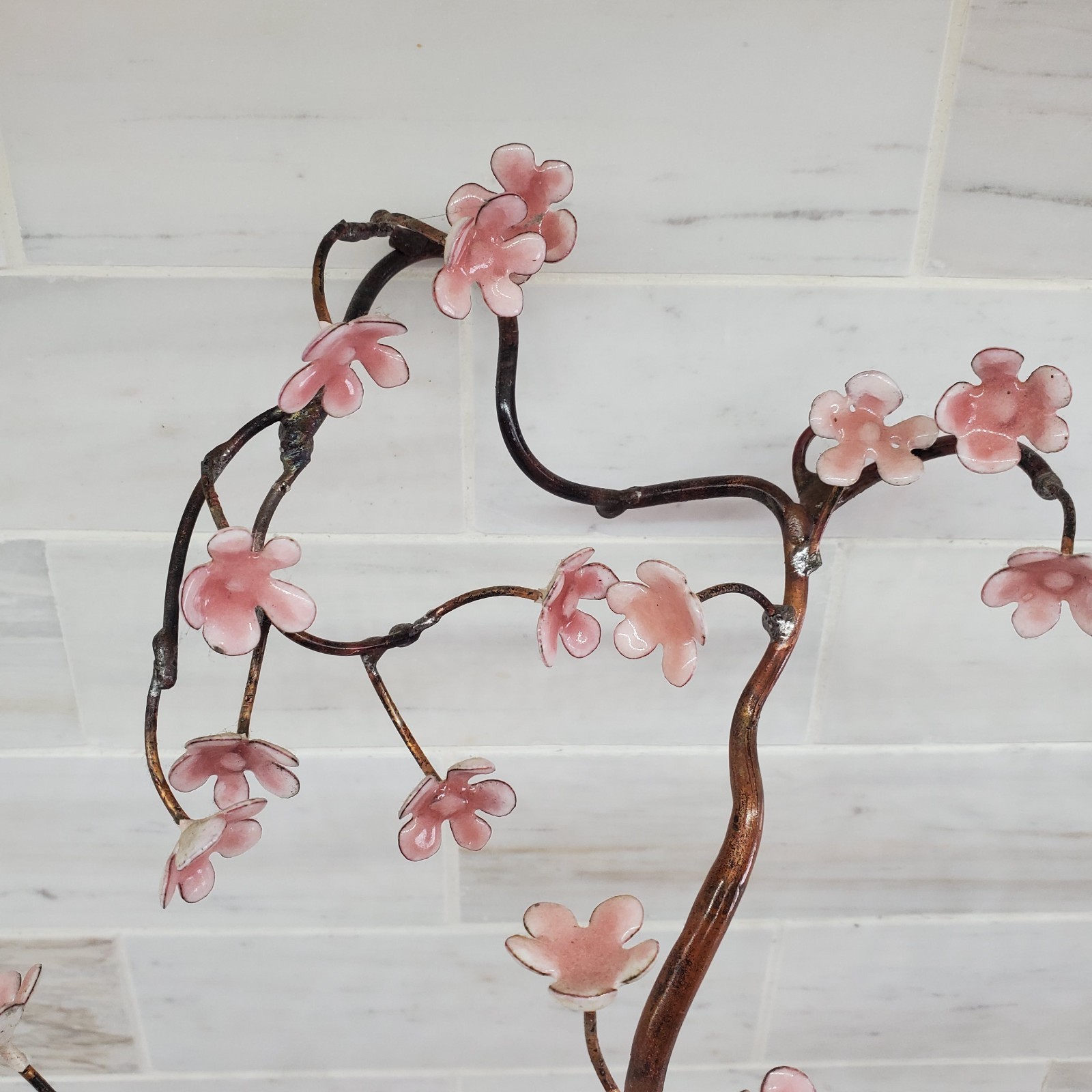 Bovano of Cheshire Blooming Bonsai Metal Tree Sculpture Pink White Flowers