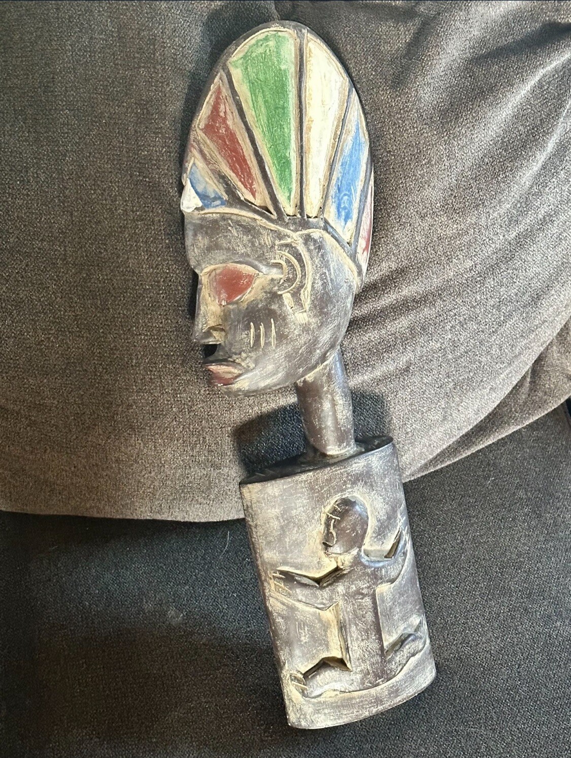 African Tribal Human FaceMask Color Wood,Hand Crafted 18&Prime; Tall Vantage Antique