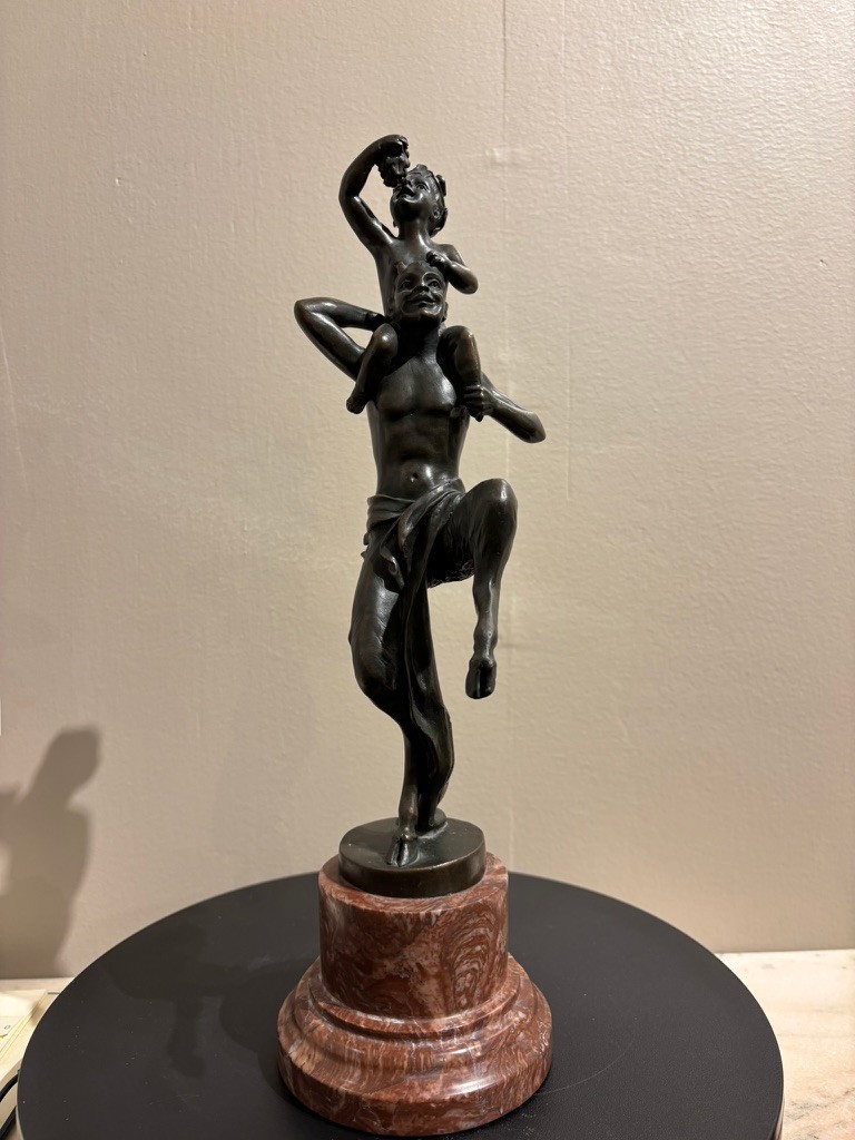 Bronze Satyr Carrying the Young Dionysus by Franz Bergman, Austria, Signed