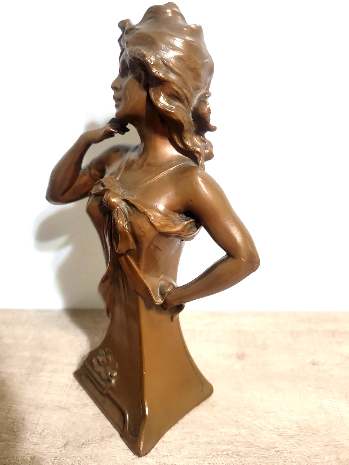 Rare Antique Early 1900s Inscribed Pellier Bronze Maiden Woman with Draped Cloth