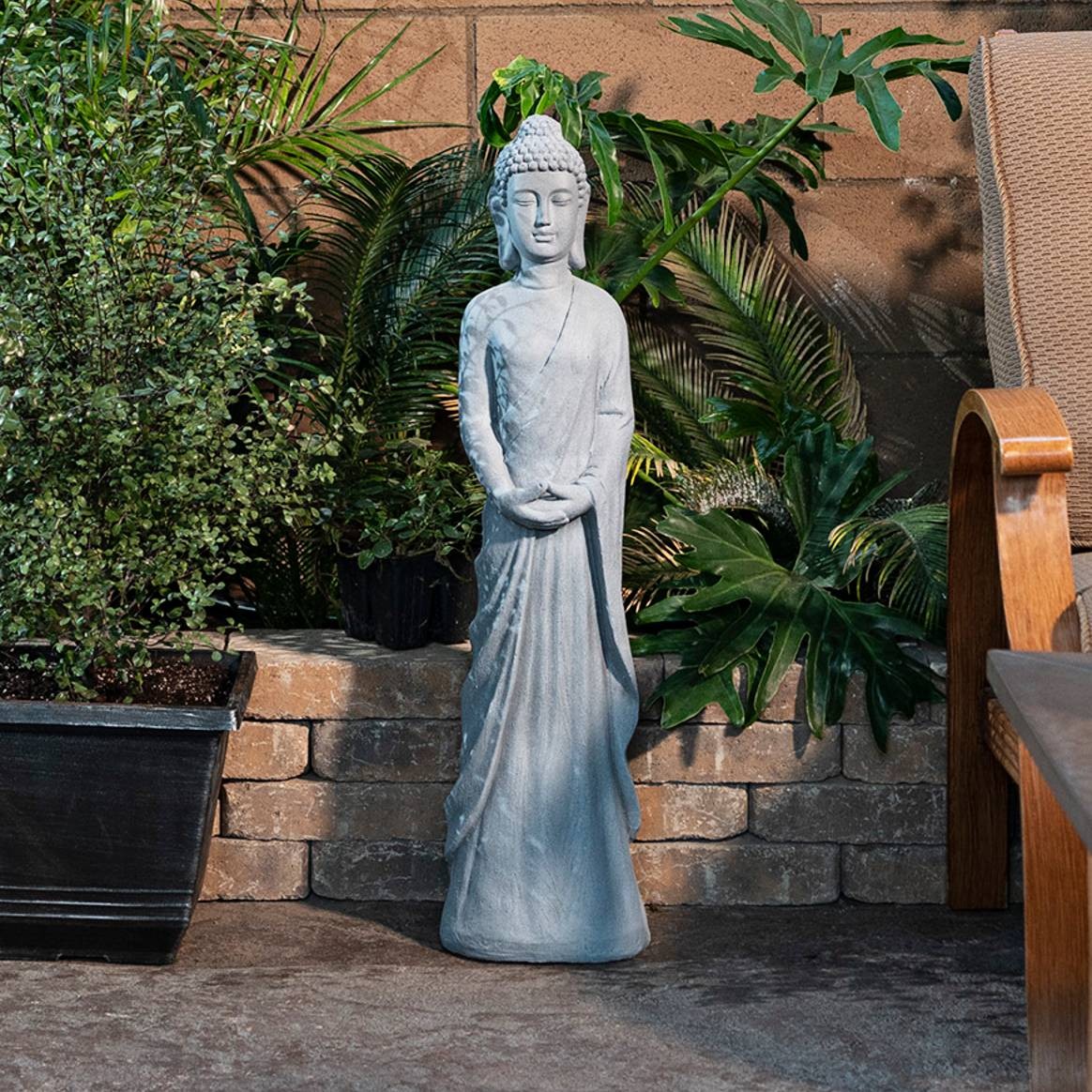 Standing Buddha 32&Prime; High Gray Outdoor Garden Statue