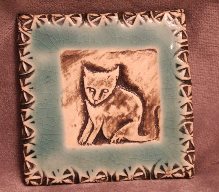 Carol Rose Dean Clay Tile Cat Dated April 2008 3.25&Prime;