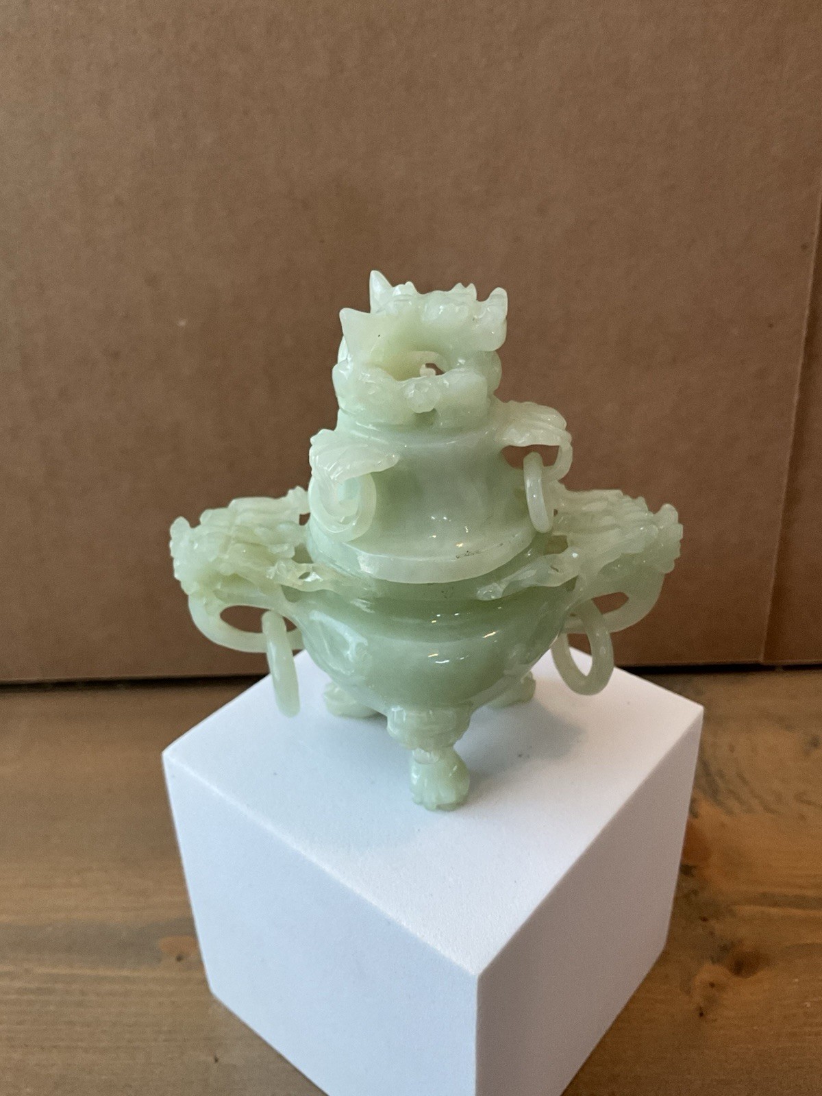 VTG Chinese Green Jade/Serpentine Incense Burner/Censer 3.75”x3.75”x2”-Zen