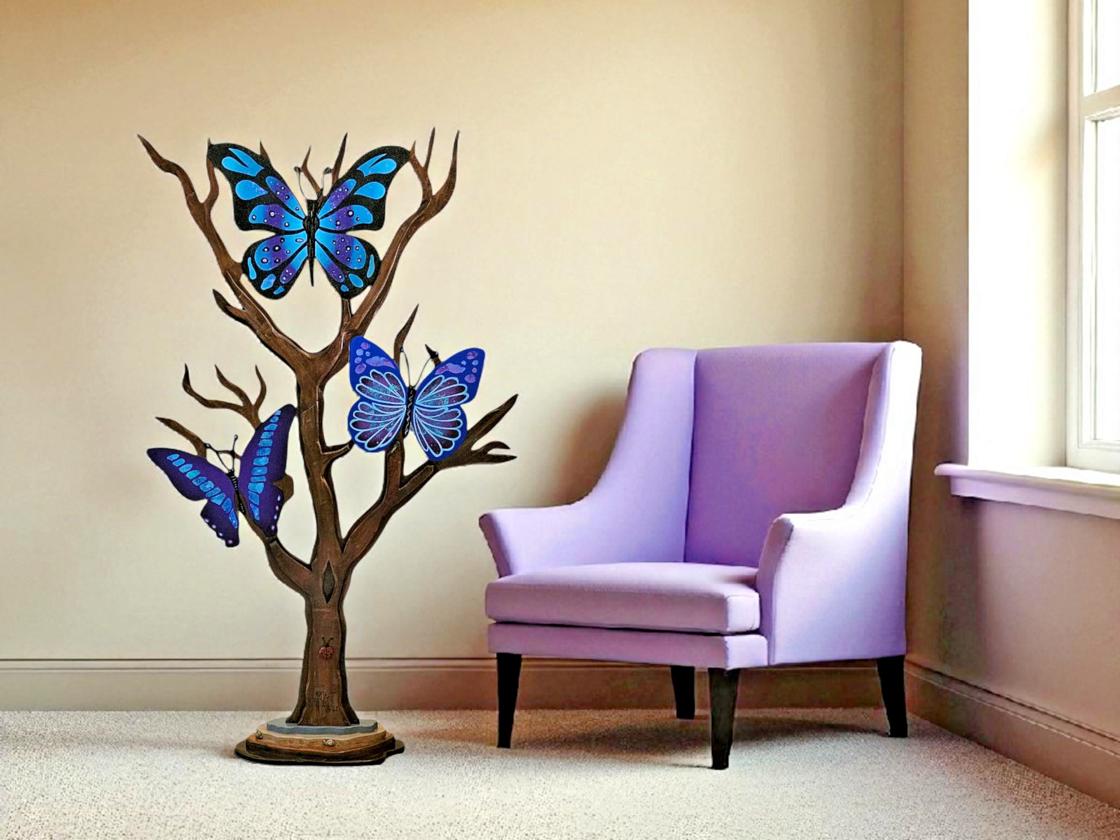 Whimsical Butterfly Tree sculpture, 36×22, Trio Butterfly Floor Sculpture-Art69