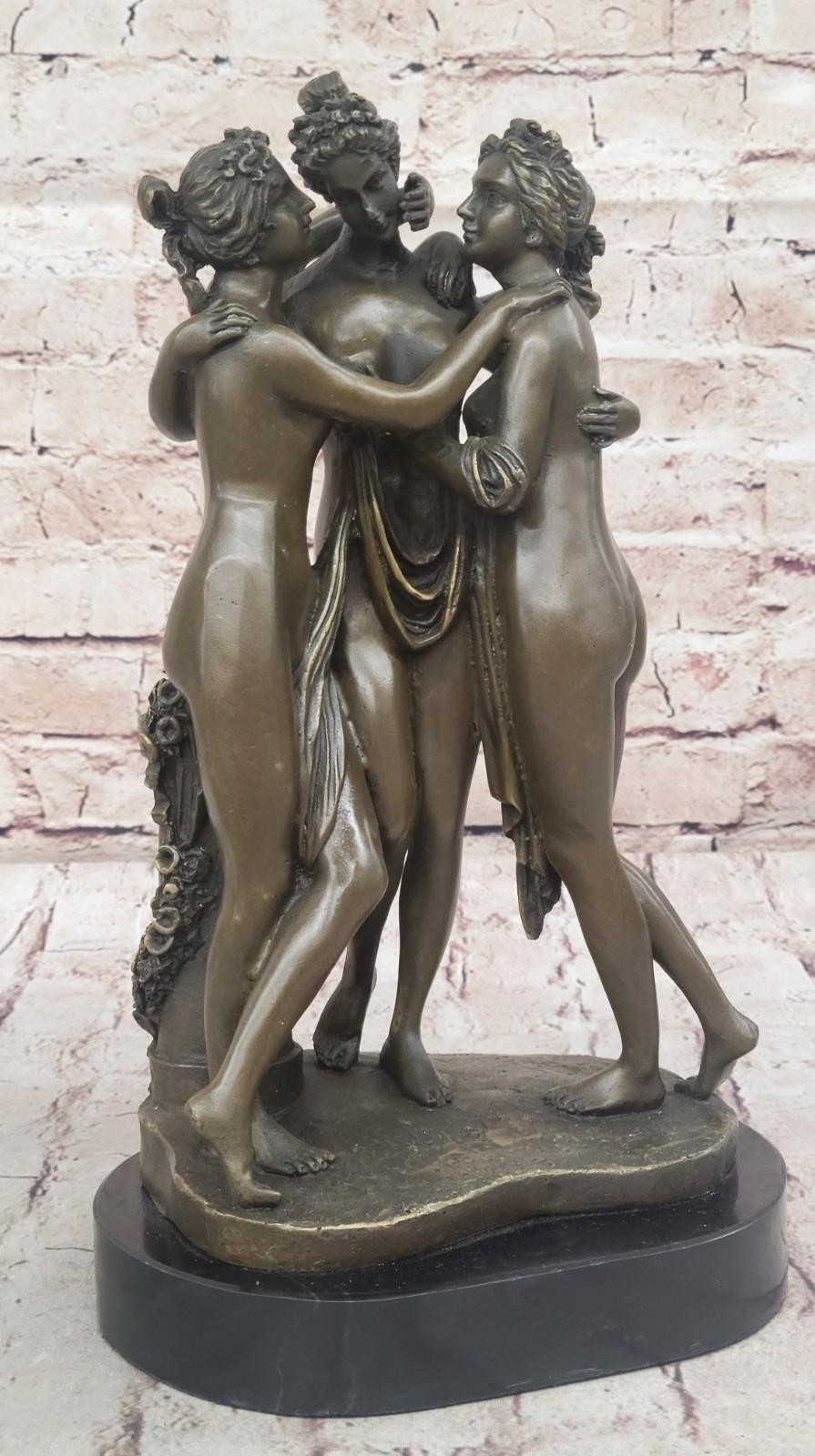 SIGNED: A.CANOVA. Bronze Sculpture 3 girls THE 3 GRACES BRONZE STATUE NUDE SALE