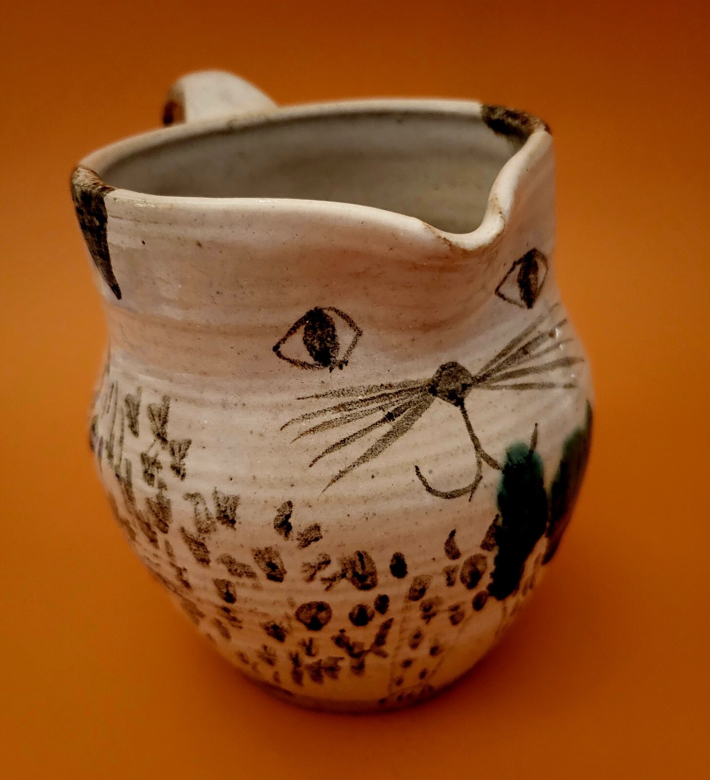 Handmade Pottery Cat Pitcher One of a Kind Art Piece, 5.75&Prime; Tall and 3.5&Prime; Base