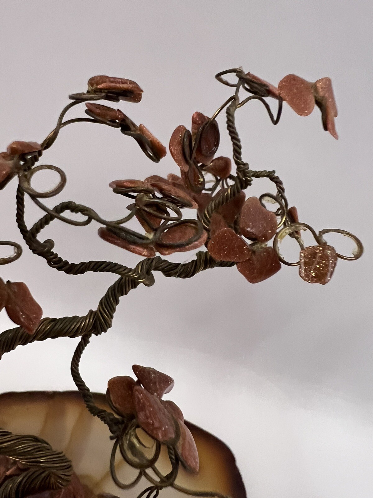 Wire Sculpture Bonsai Tree Agate Base Birthstone Gemstone Brown Decor Nature