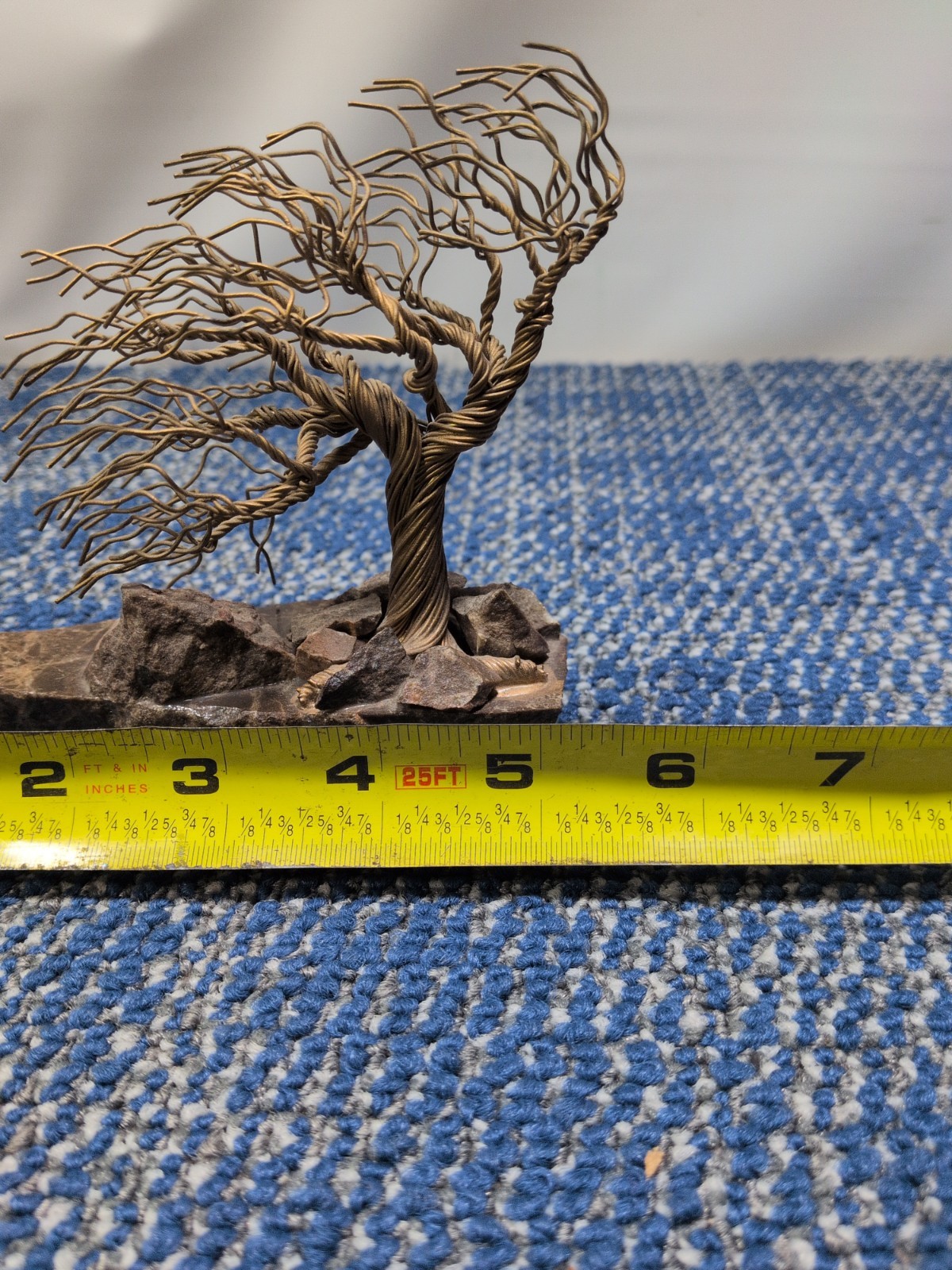 Gerald Wayne Sanders 1995 Signed Wire Bonsai Sculpture Windswept Tree Stone Base