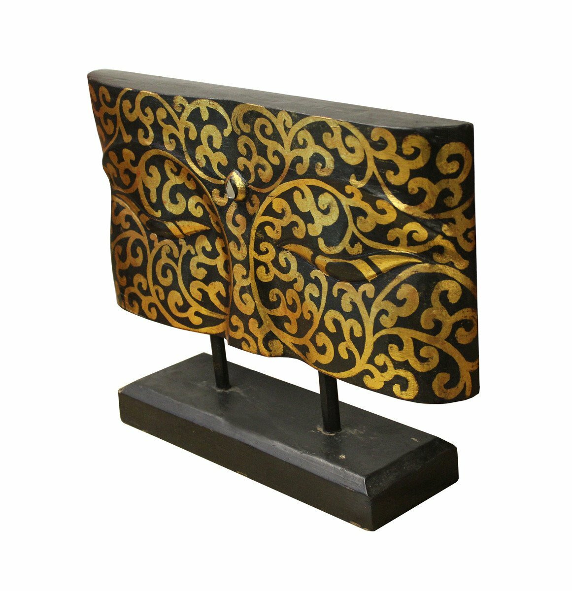 Master Wood Carved Gold Color Buddha&rsquo;s Eye Of Wisdom Art Panel On Stand n273