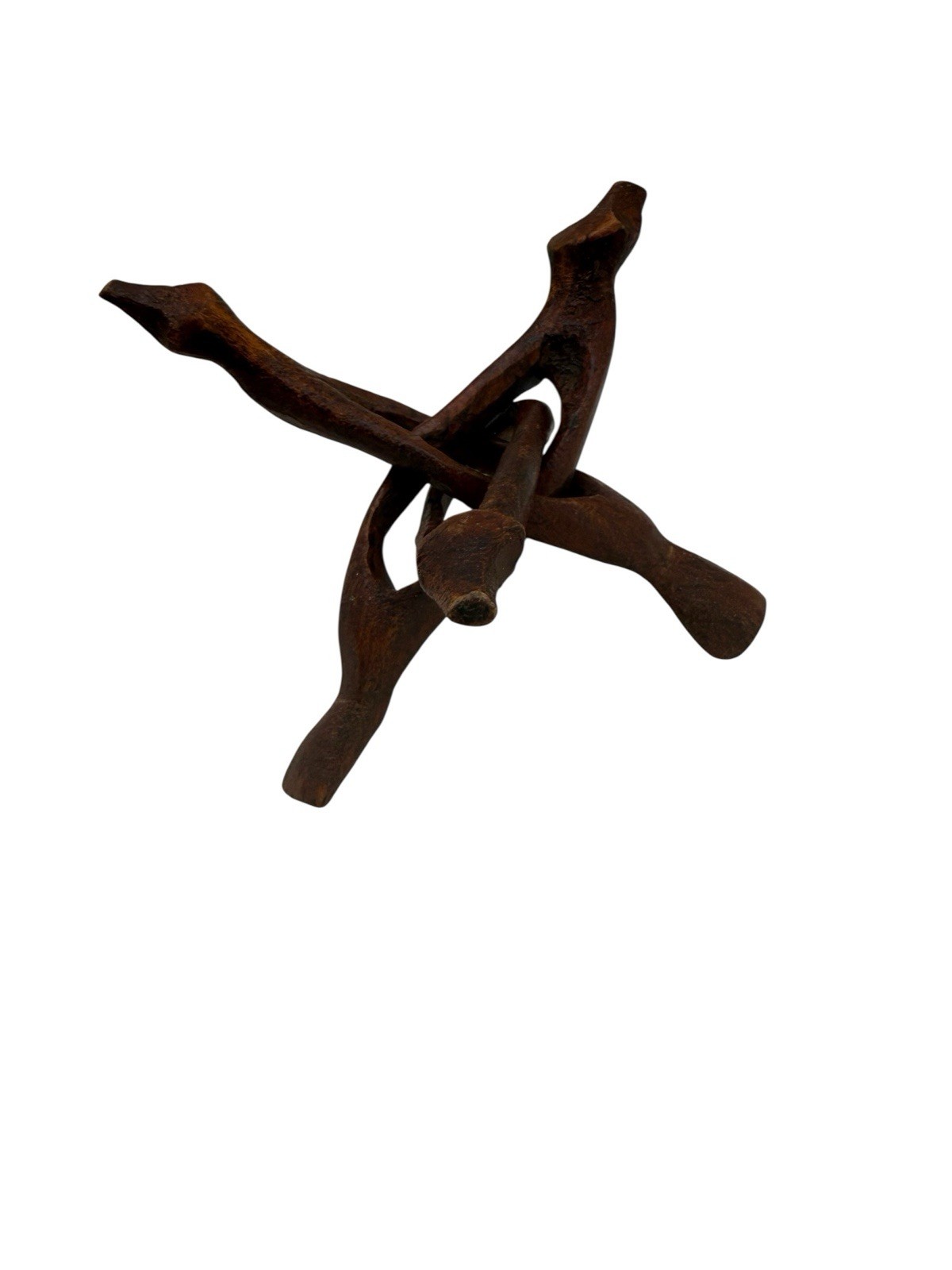 TRIBAL WOOD ART INTERTWINED ONE PIECE CARVED ANIMALS DECOR STATUE Y6