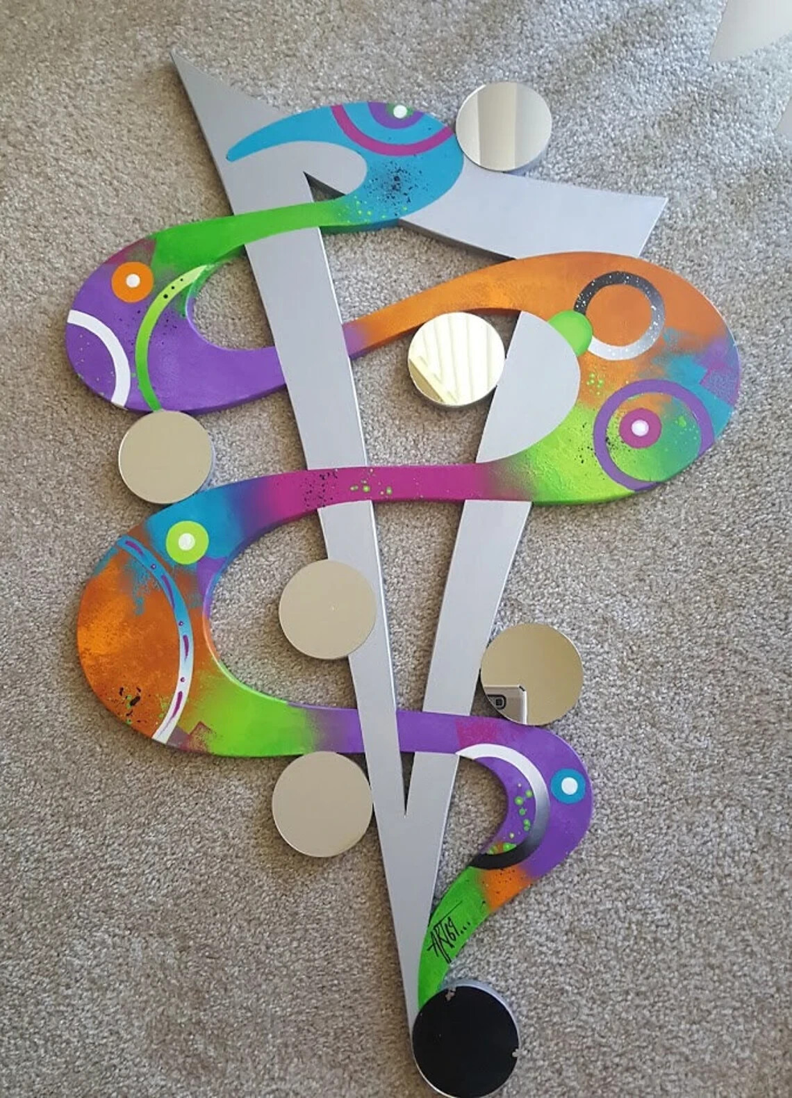 Colorful Abstract Wall Sculpture with Mirror accents 48×31 by Art69