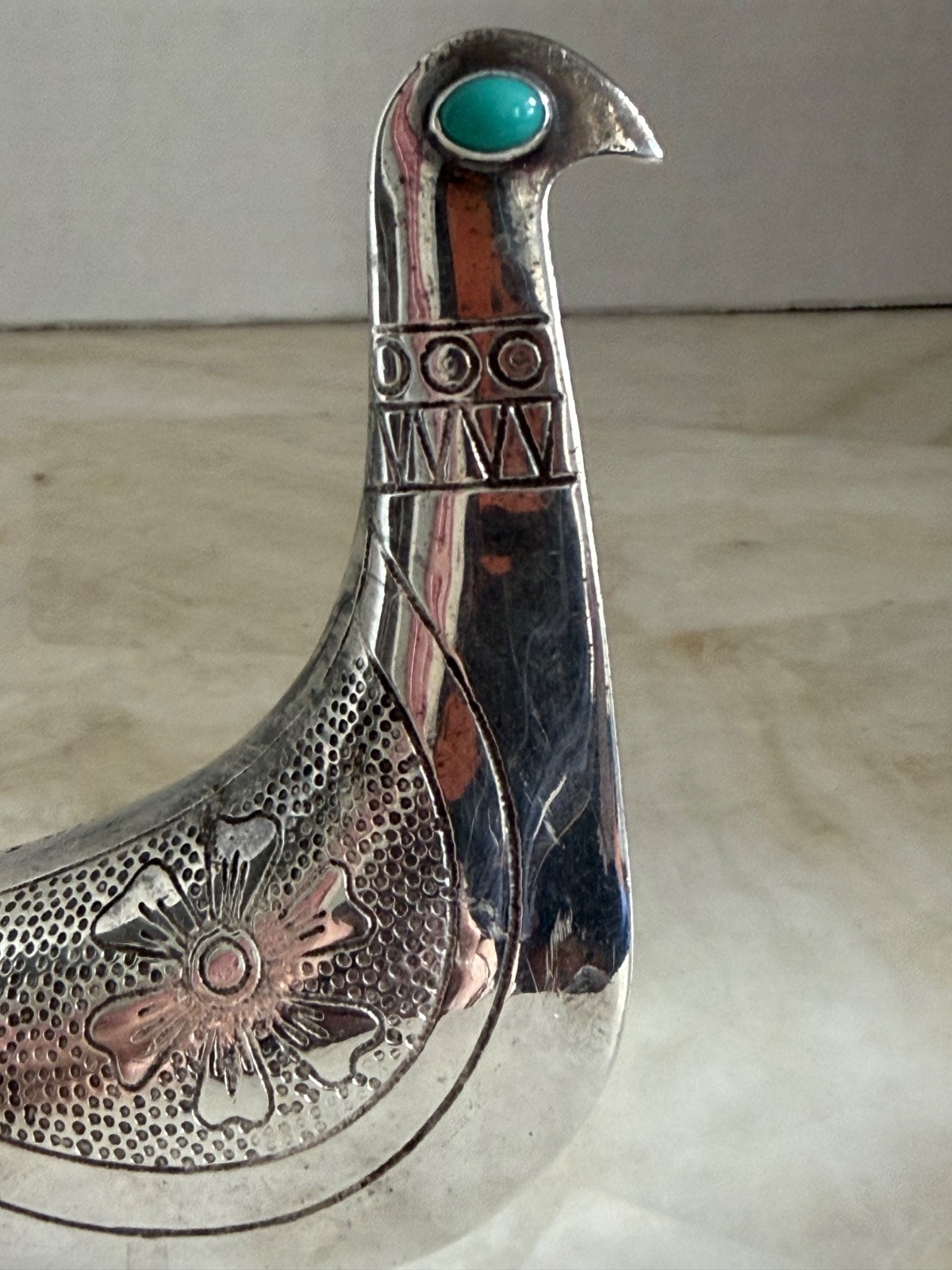 Rare Taller Tinta Ecuador Silver-Plated Bird Figurine w/ Turquoise Eye MCM 1960s
