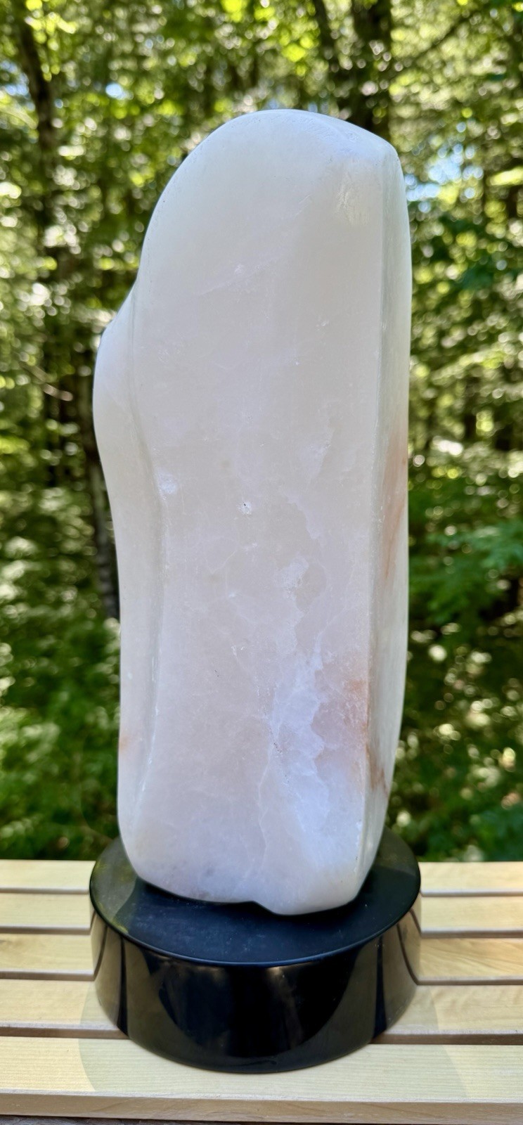 Mid Century Modern Abstract Alabaster Sculpture On Black Marble Base – 14.5”