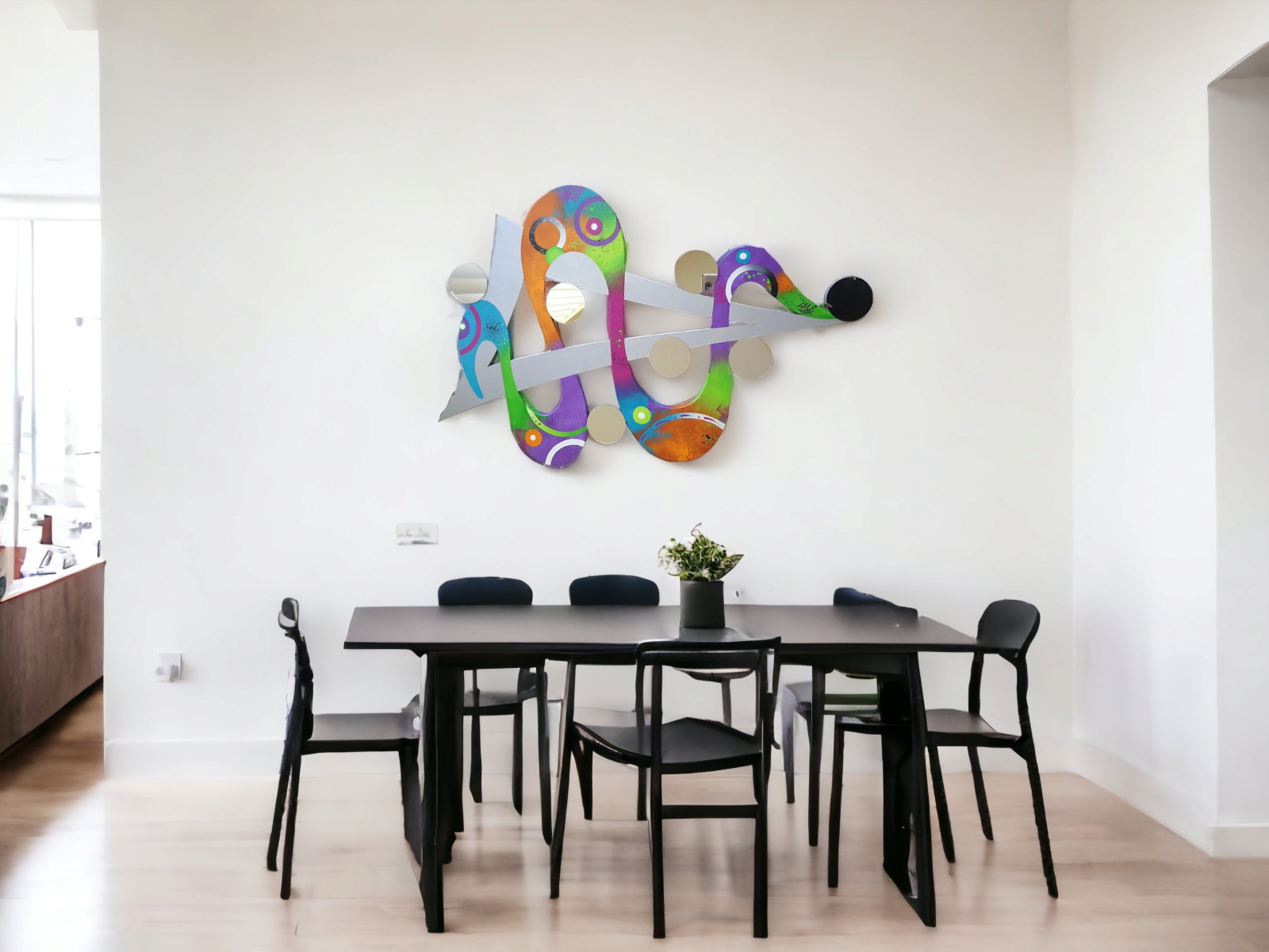 Colorful Abstract Wall Sculpture with Mirror accents 48×31 by Art69