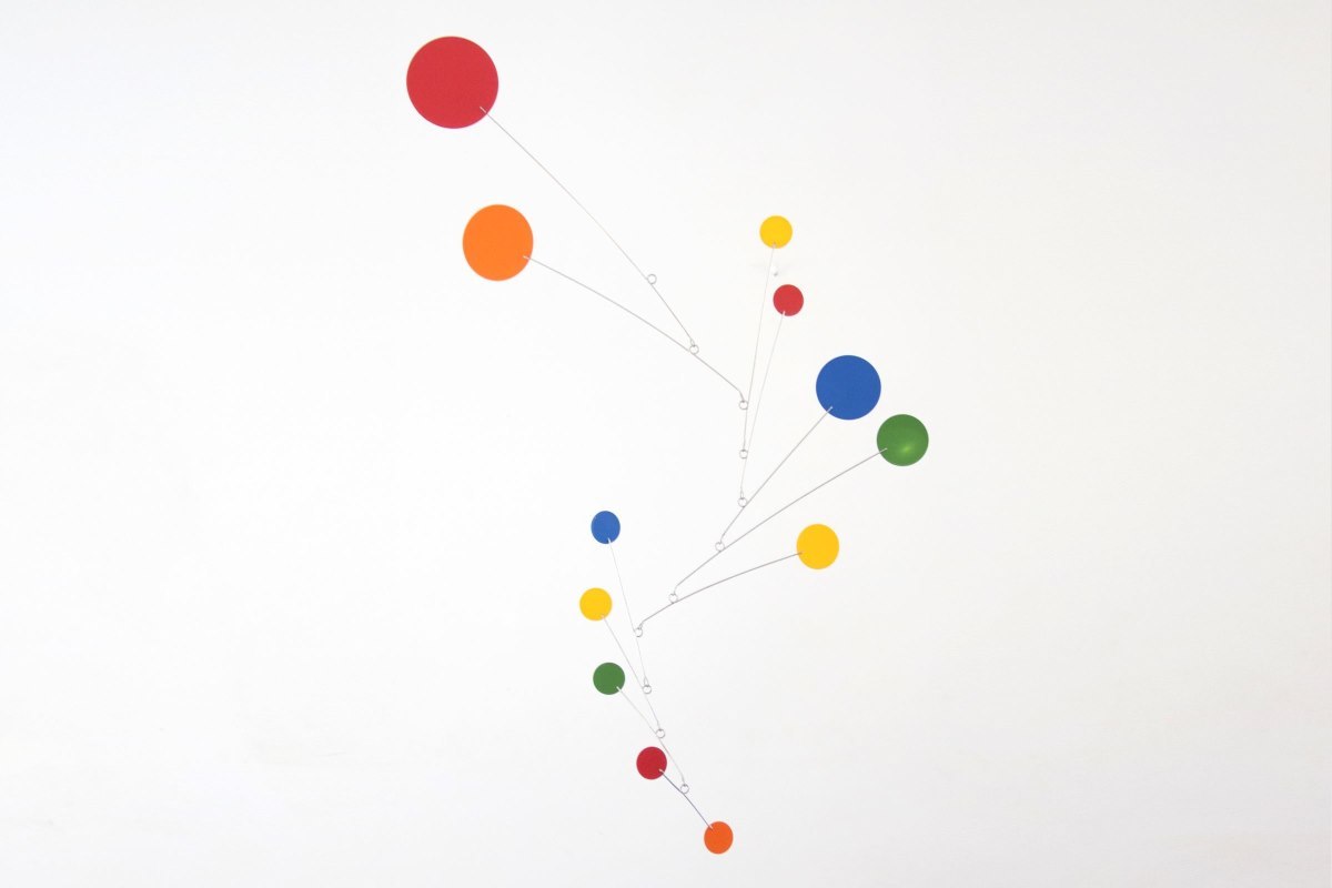 Tall Rainbow Circles Mobile Mid-century Modern Sculpture Retro Hanging Art