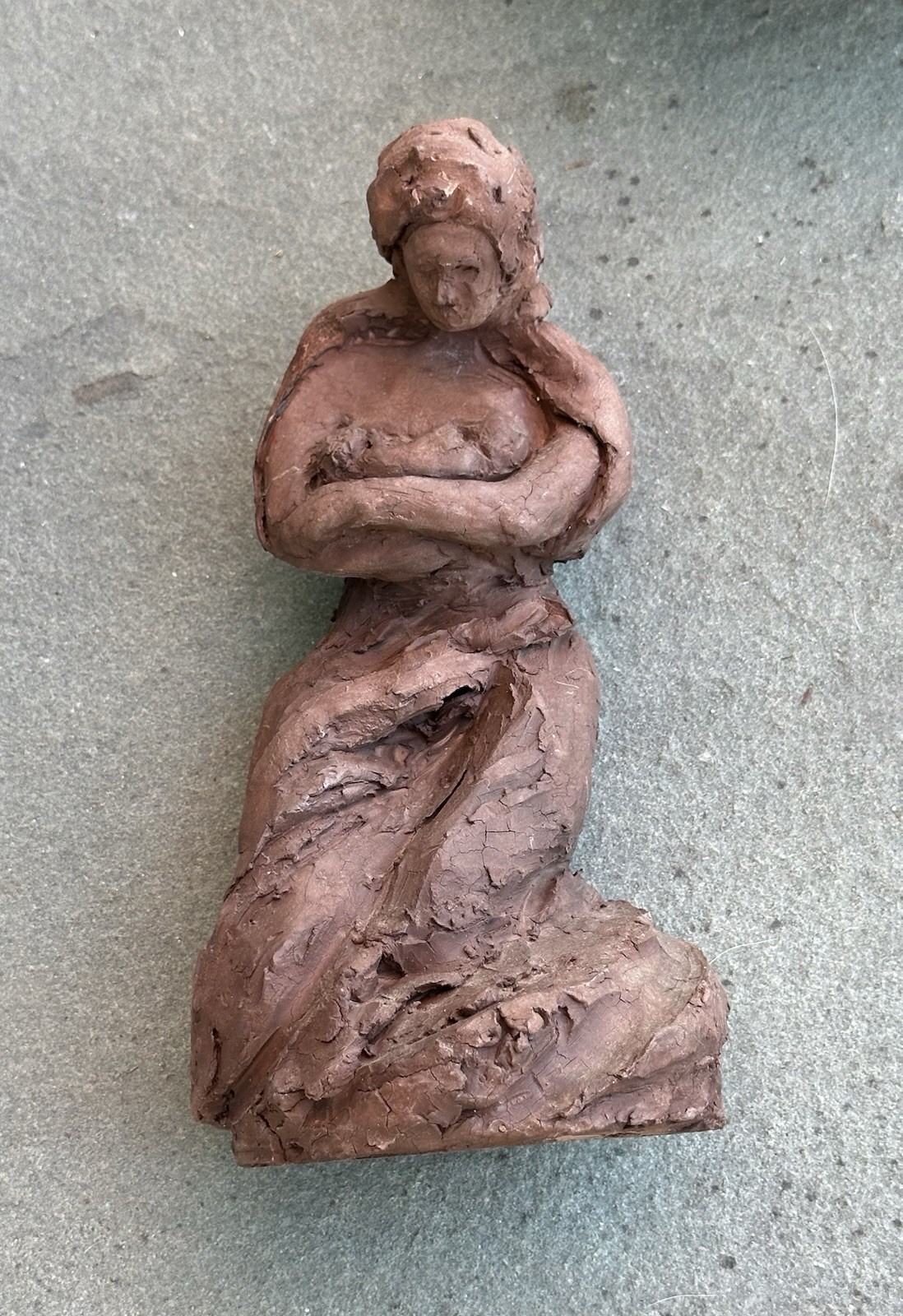 Vintage Mother And Child Rough Textures Sculpture Signed Krueger 8.5 Collectible