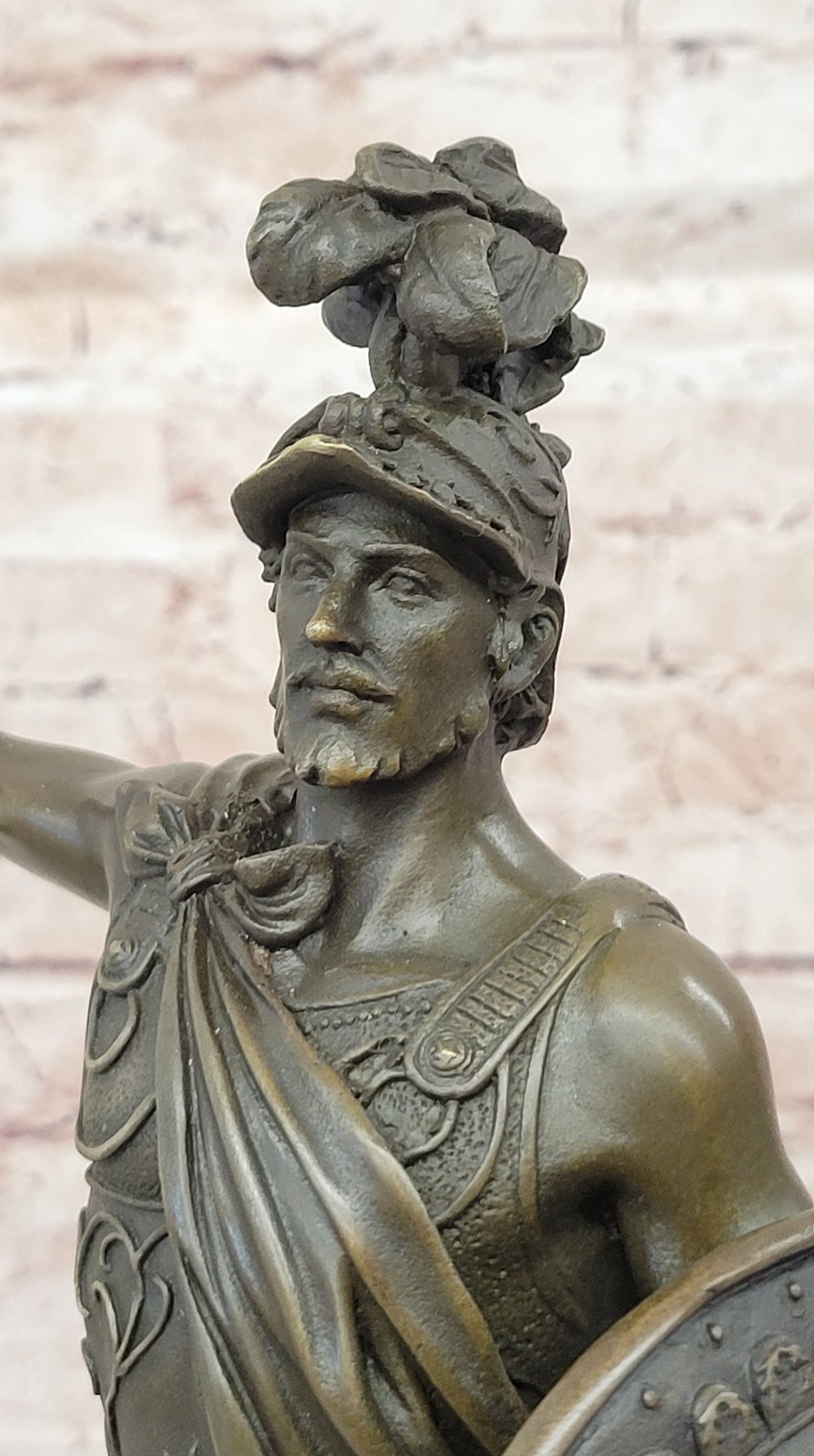 VINTAGE BRONZE BUST SIGNED MARBLE BASE ROMAN / GREEK BEARDED MAN SOLDIER FIGURE