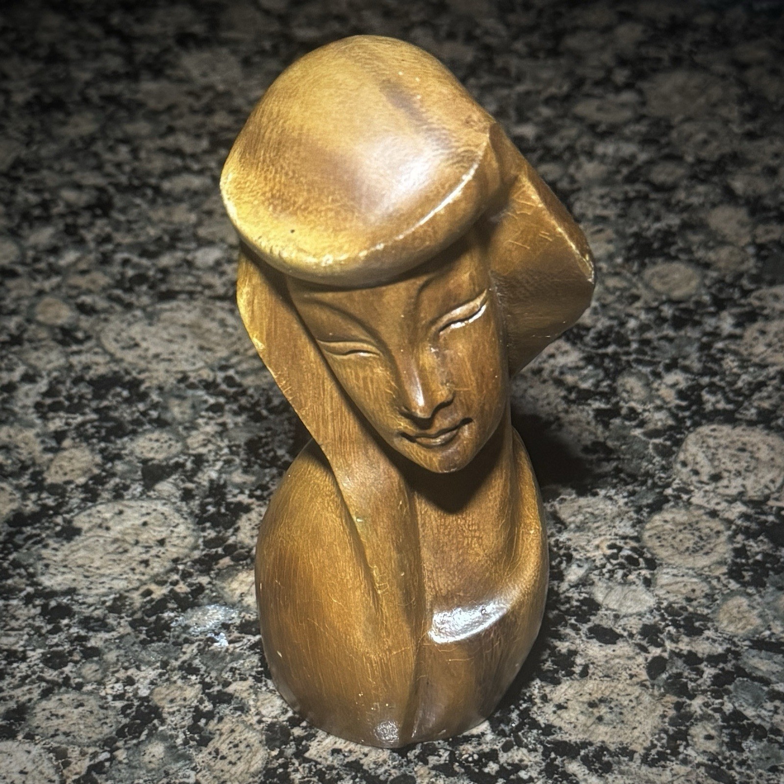 Mid Century Art Deco Style Carved Wooden Lady Handcrafted Philippines 6in x 3in