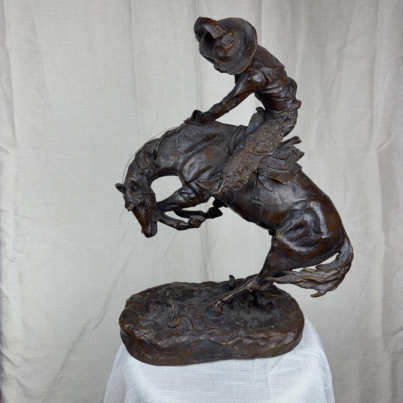 Frederic Remington Cowboy On Horse Bronze Western « The Rattlesnake » Large Signed