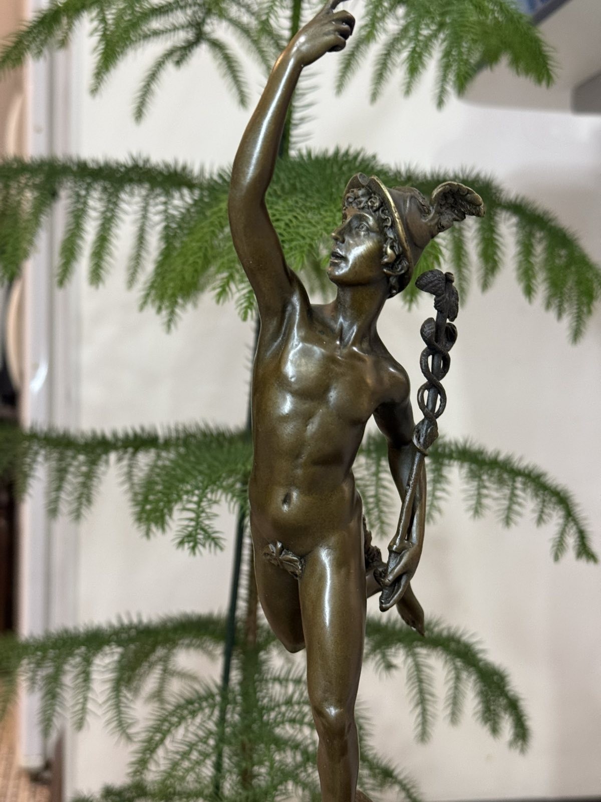 Bronze Mercury Sculpture Hermes Statue Caduceus Cupid Mythology Wings Helmet Art