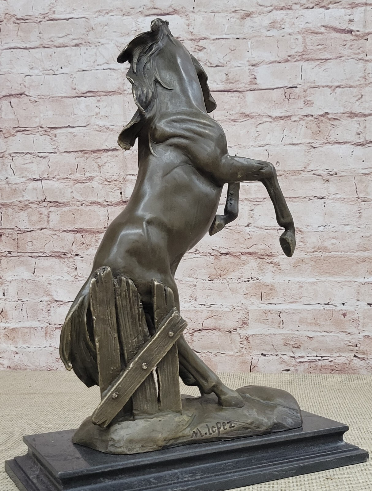 Abstract Art Sculpture Bronze Copper Marble Horse Rearing Mars Statue Figurine