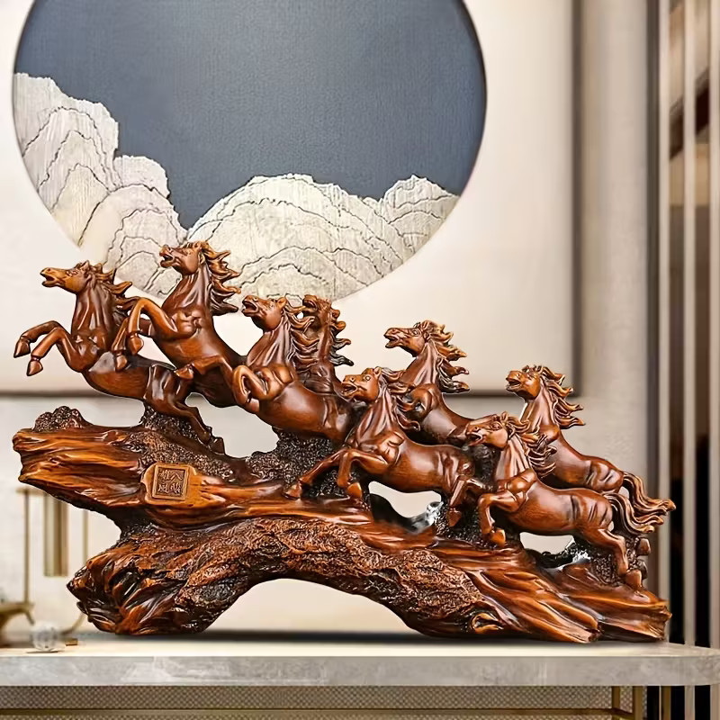 Chinese Eight Horse Stampede Resin Sculpture – Year of the Horse -Ships from USA