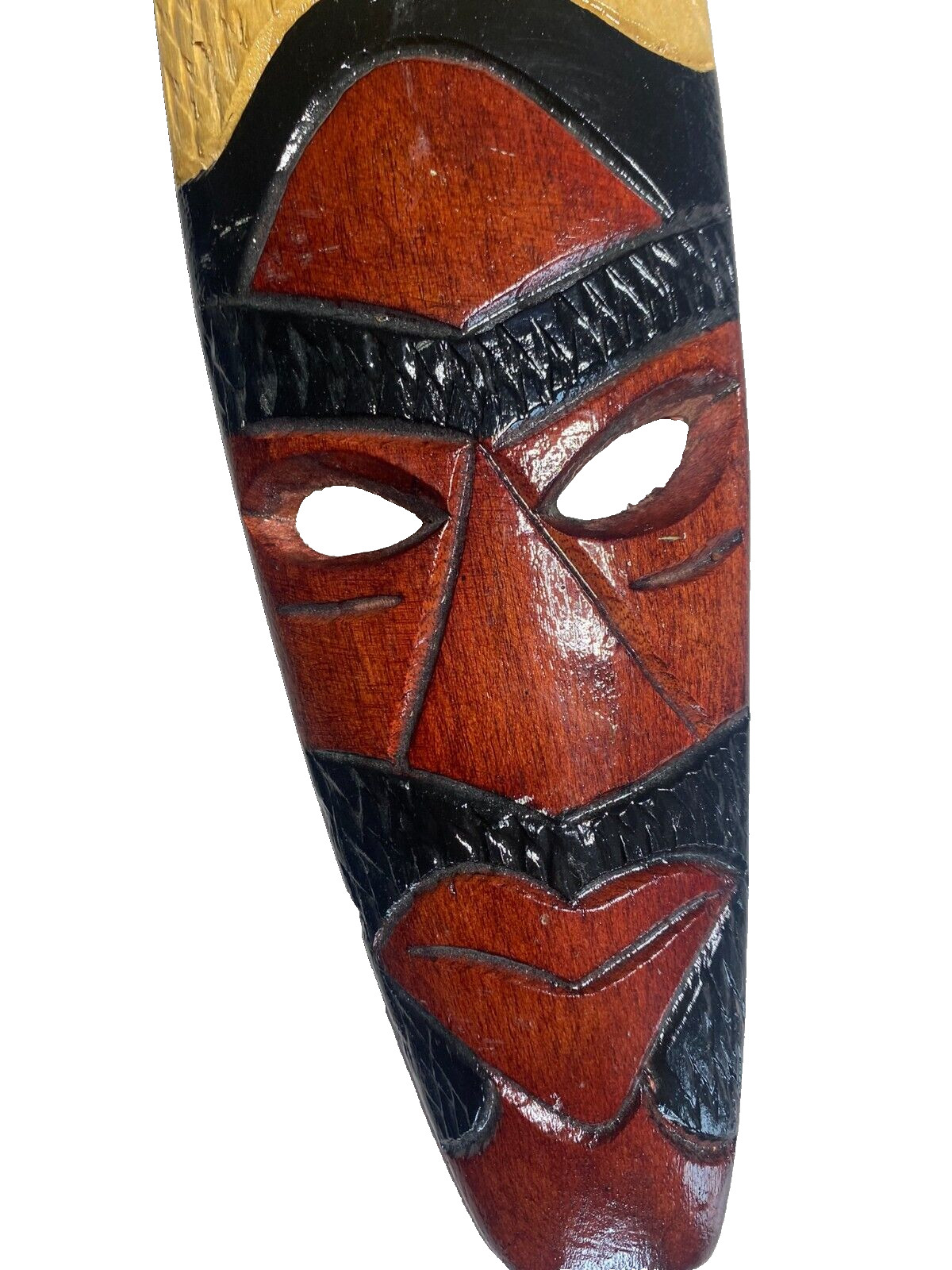 Hand Carved Wood Jamaican Folk Art Colorful Vibrant Sun Mask 15&Prime; x 3.75&Prime;