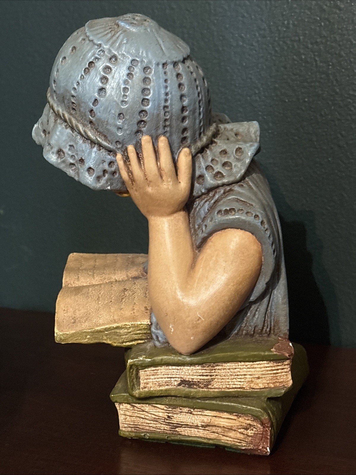 Vintage Victorian Girl Reading Book Beautiful & Colorful Statue Sculpture Art