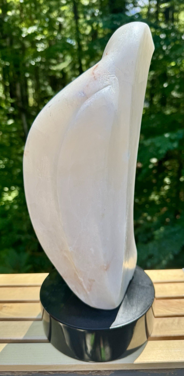 Mid Century Modern Abstract Alabaster Sculpture On Black Marble Base – 14.5”