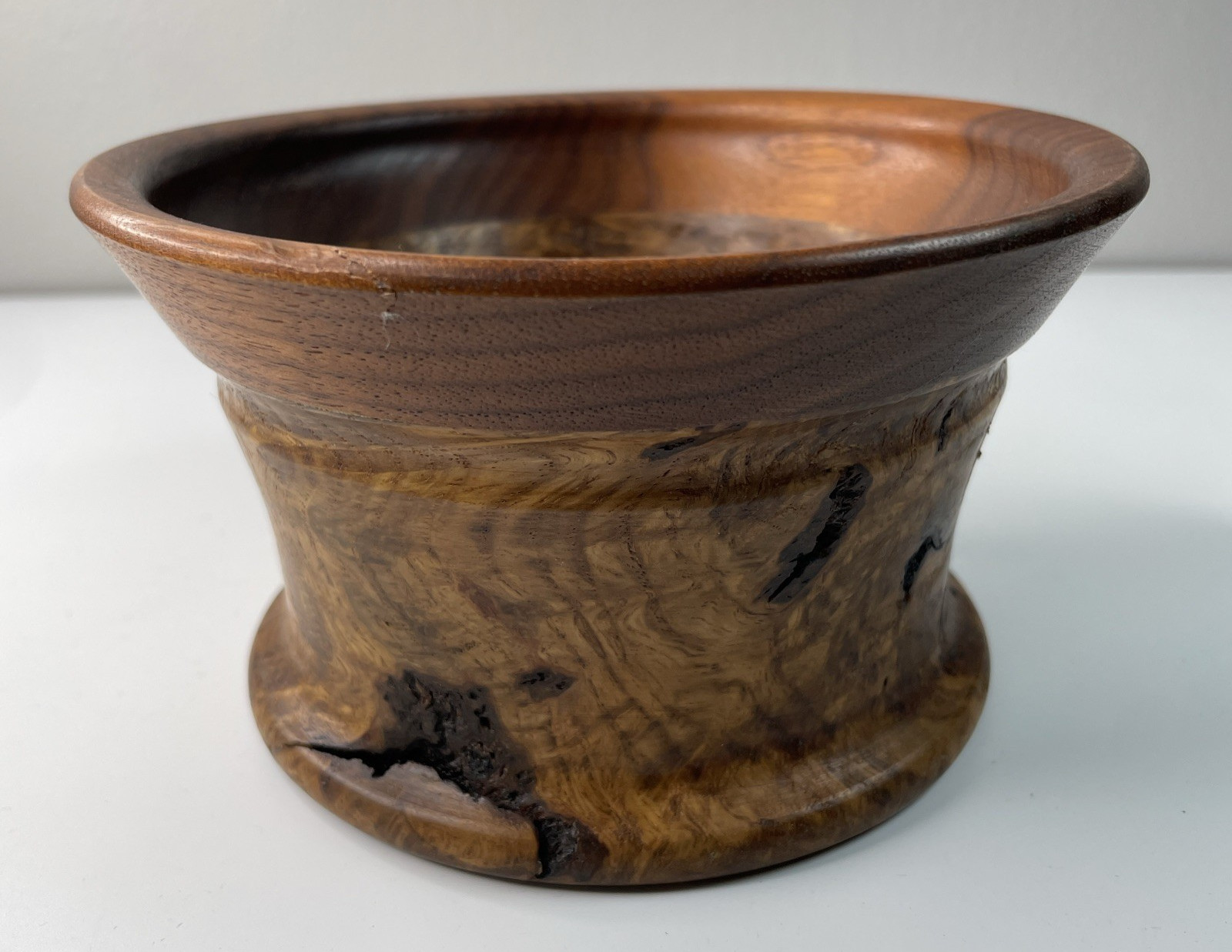 John Schults Signed Walnut Burl Wood Small Bowl 5.5” W X 3.25” H