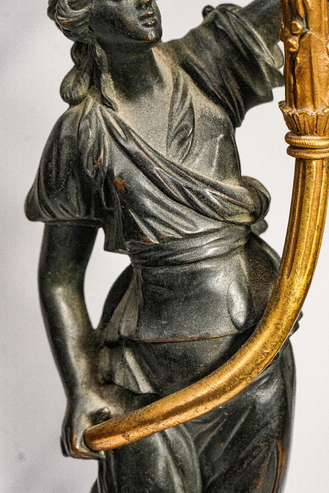 Opulent French Empire Style Bronze Ormolu Antique Statue Sculpture Candle Holder