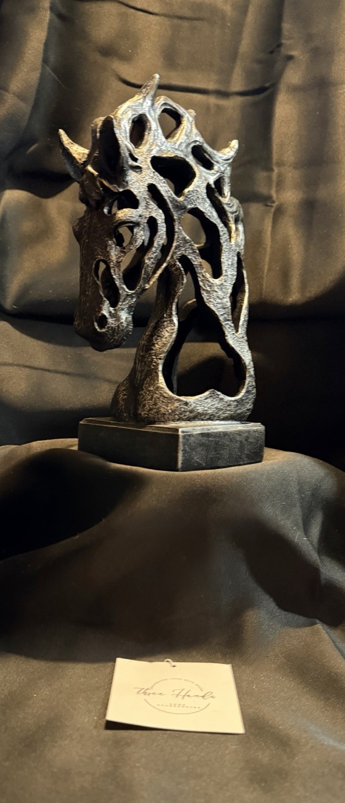 Horse Bust Steel-Like Sculpture on Base 10”H Beautiful Modern Contemporary Art!