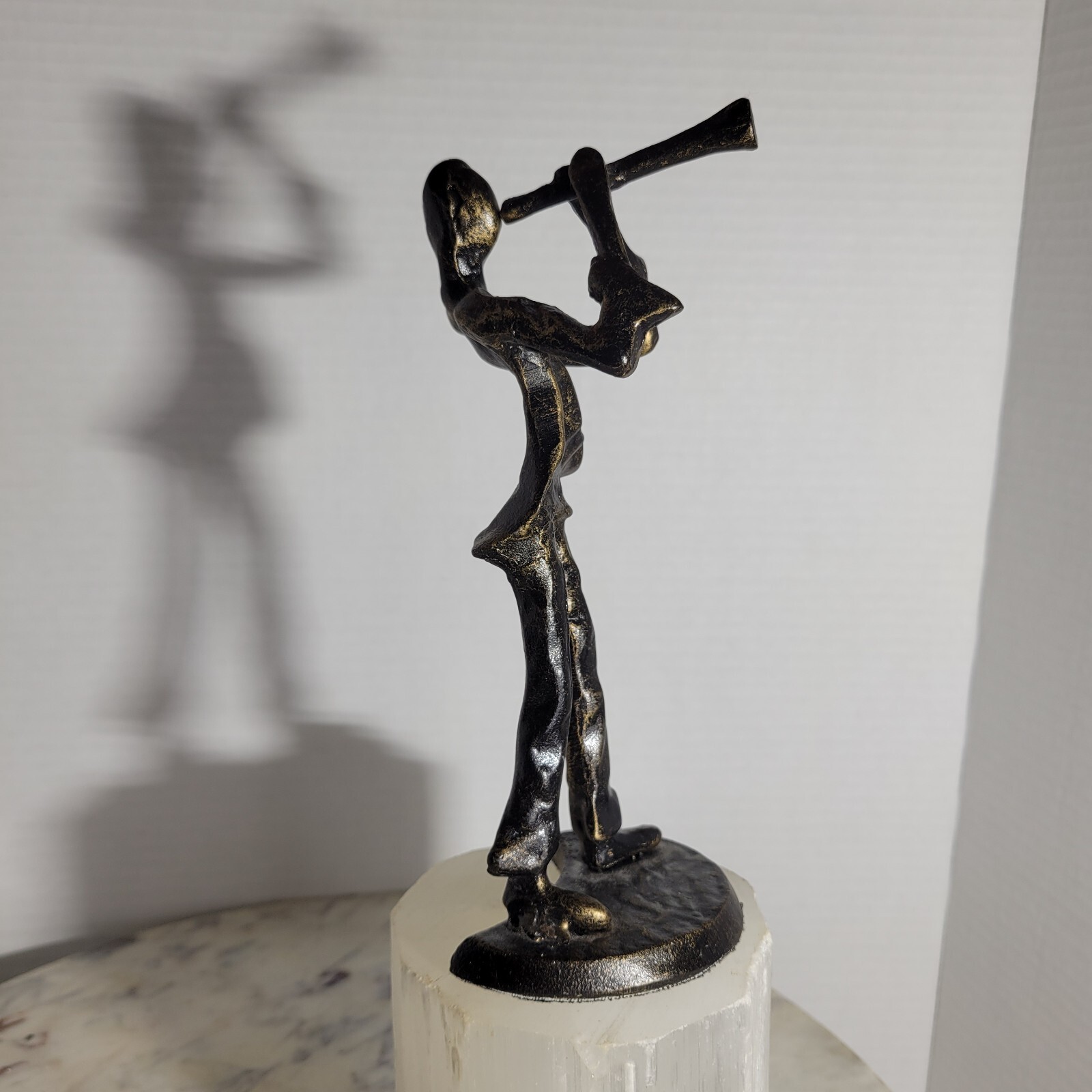 Vintage Abstract Bronze Metal Men Jazz Player Statue Figure Sculpture Trumpet