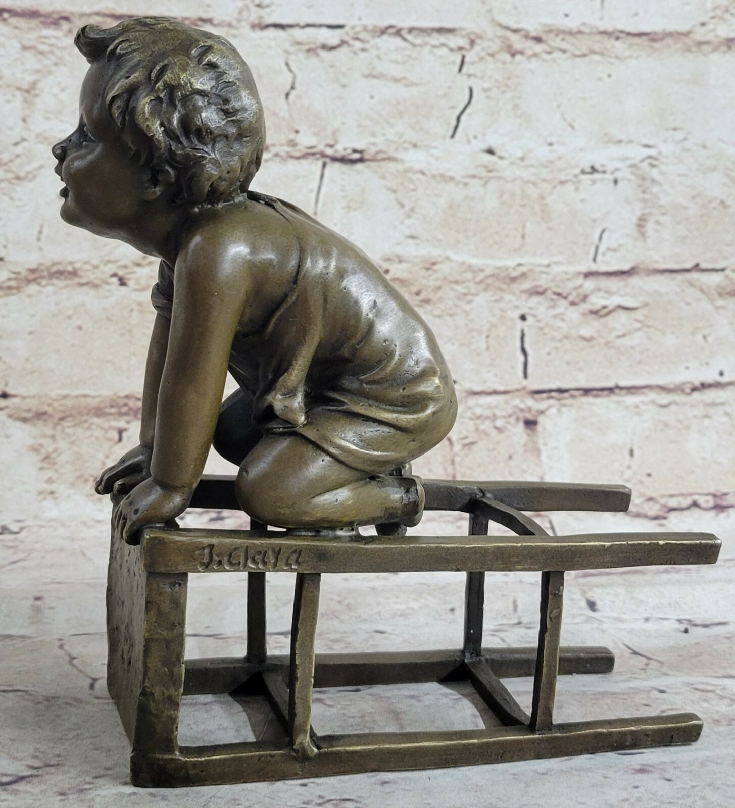JUAN CLARA 1875-1958 SPANISH AMERICAN ART BRONZE STATUE GIRL STANDING ON CHAIR
