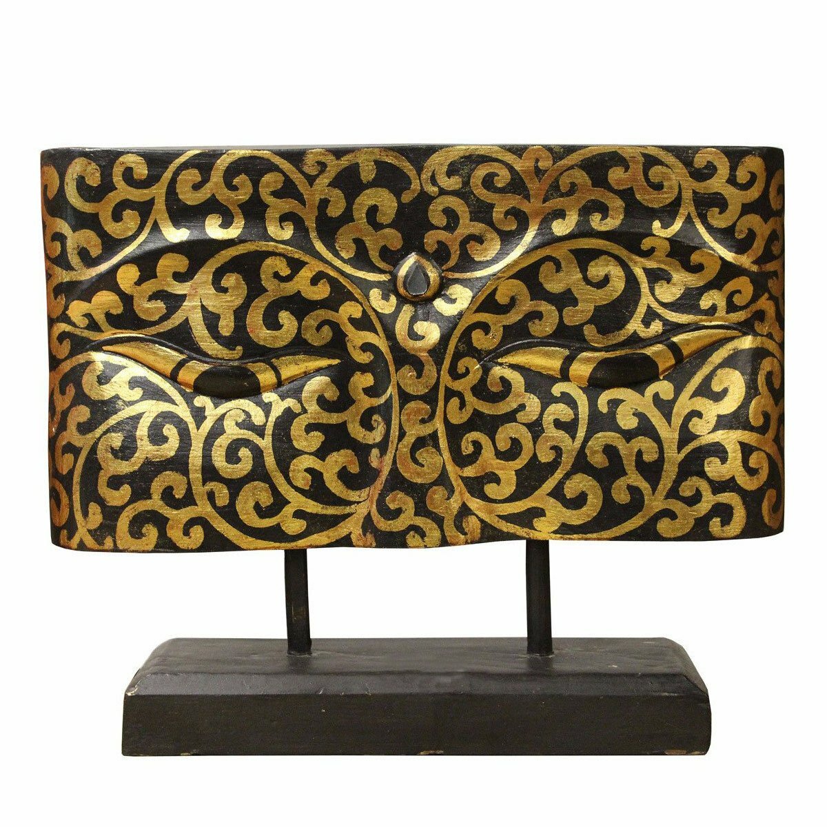 Master Wood Carved Gold Color Buddha&rsquo;s Eye Of Wisdom Art Panel On Stand n273