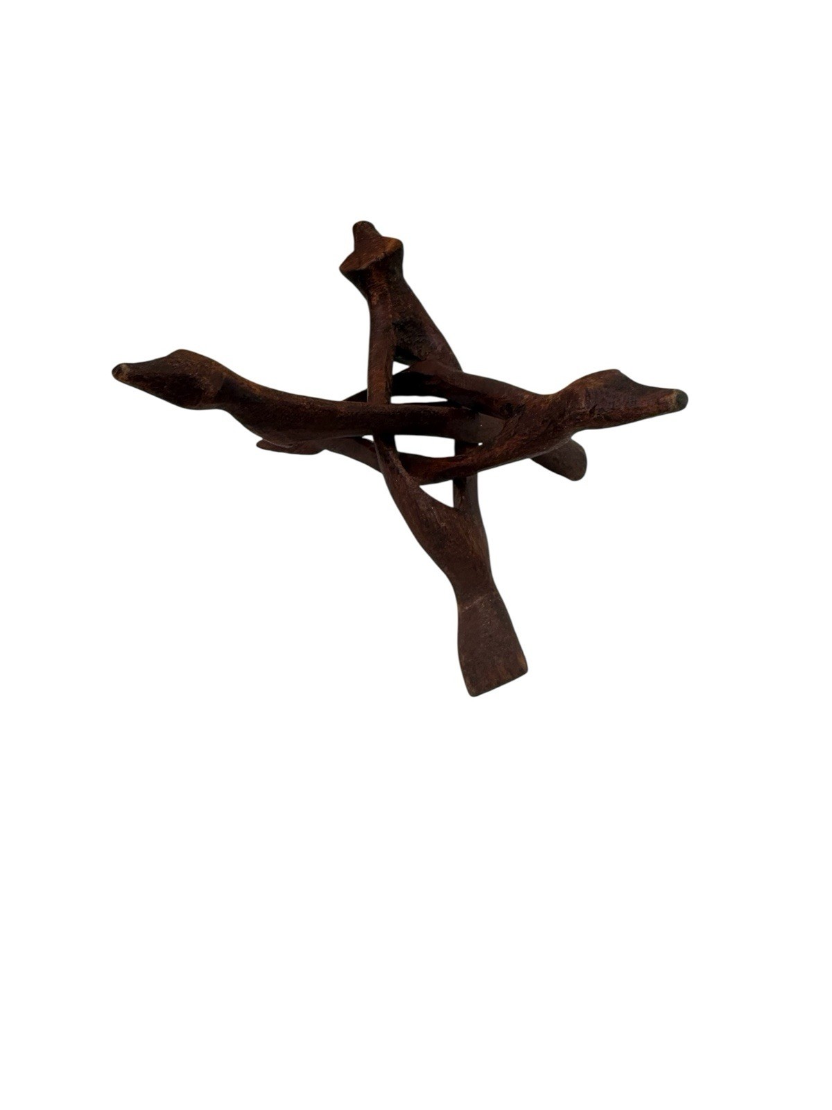 TRIBAL WOOD ART INTERTWINED ONE PIECE CARVED ANIMALS DECOR STATUE Y6