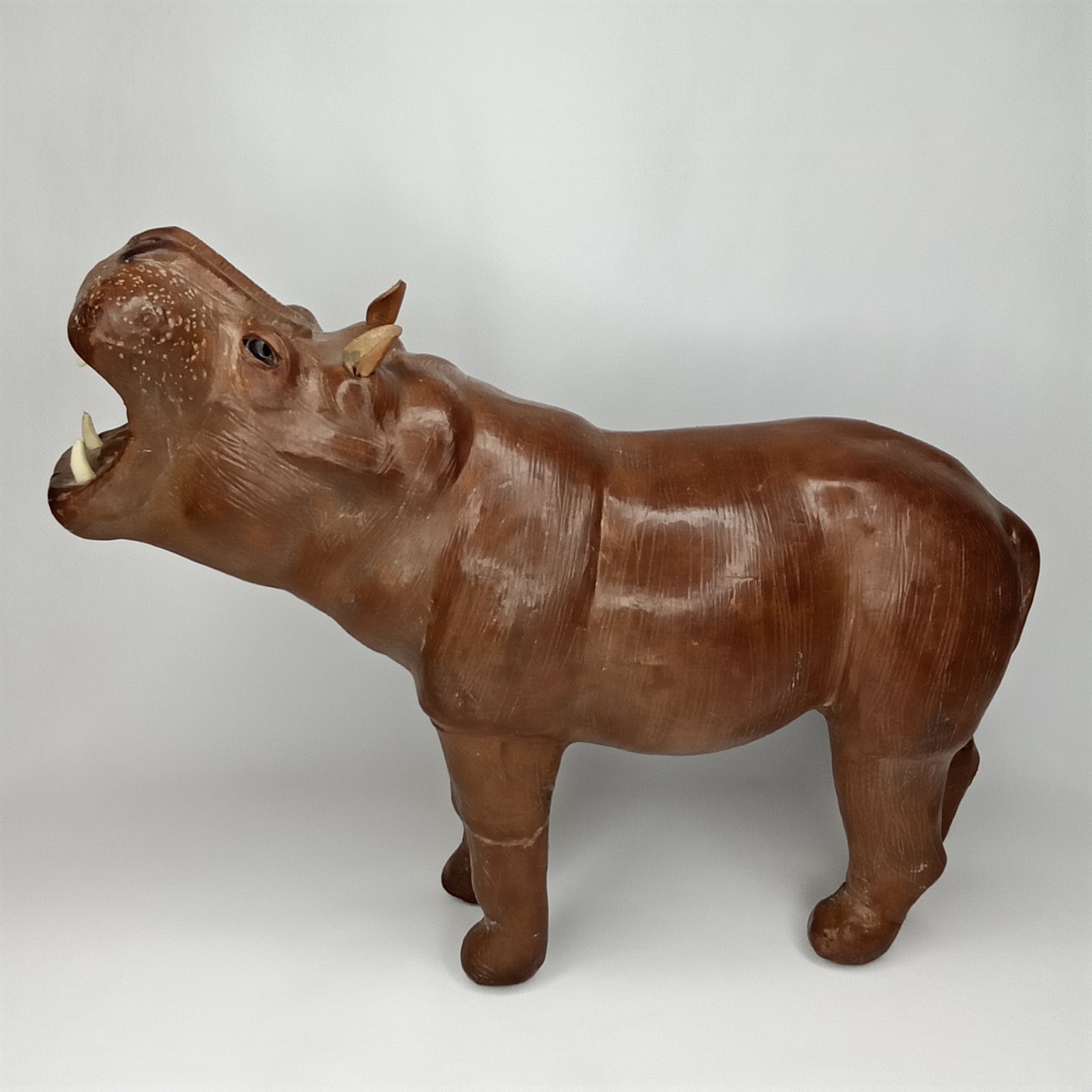 Mid Century 1960s Leather Clad Hippopotamus Artisanal Leatherwork New Arrival