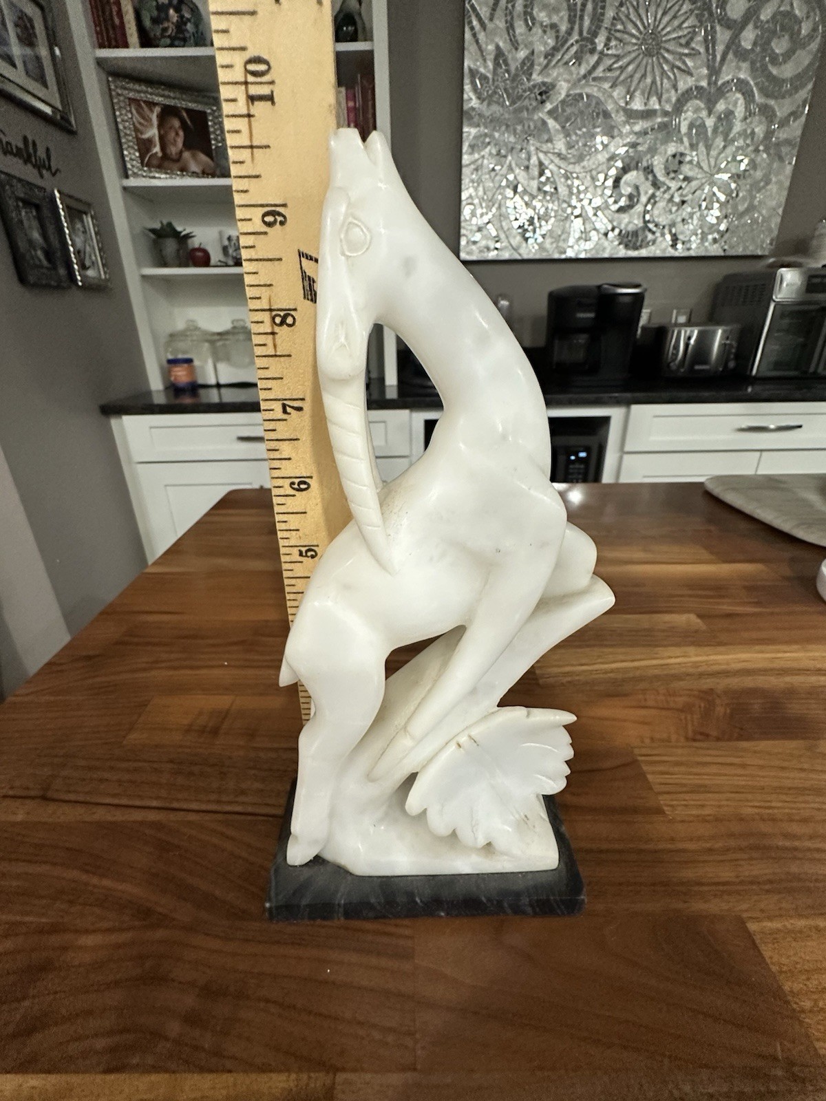 VTG 60’s Italian Carved Alabaster Gazelle On Marble Plynth