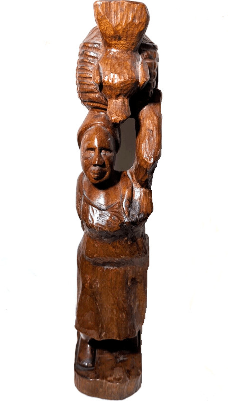 Haitian Hand carved sculpture figurine 17&Prime; tall Natural Hard Wood Street Seller