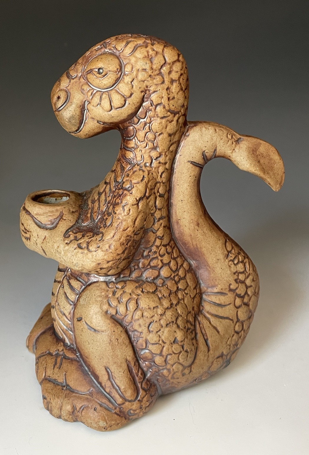 RETRO Vintage Flat Earth Studio Artisan Pottery Dragon Incense Holder Fantasy