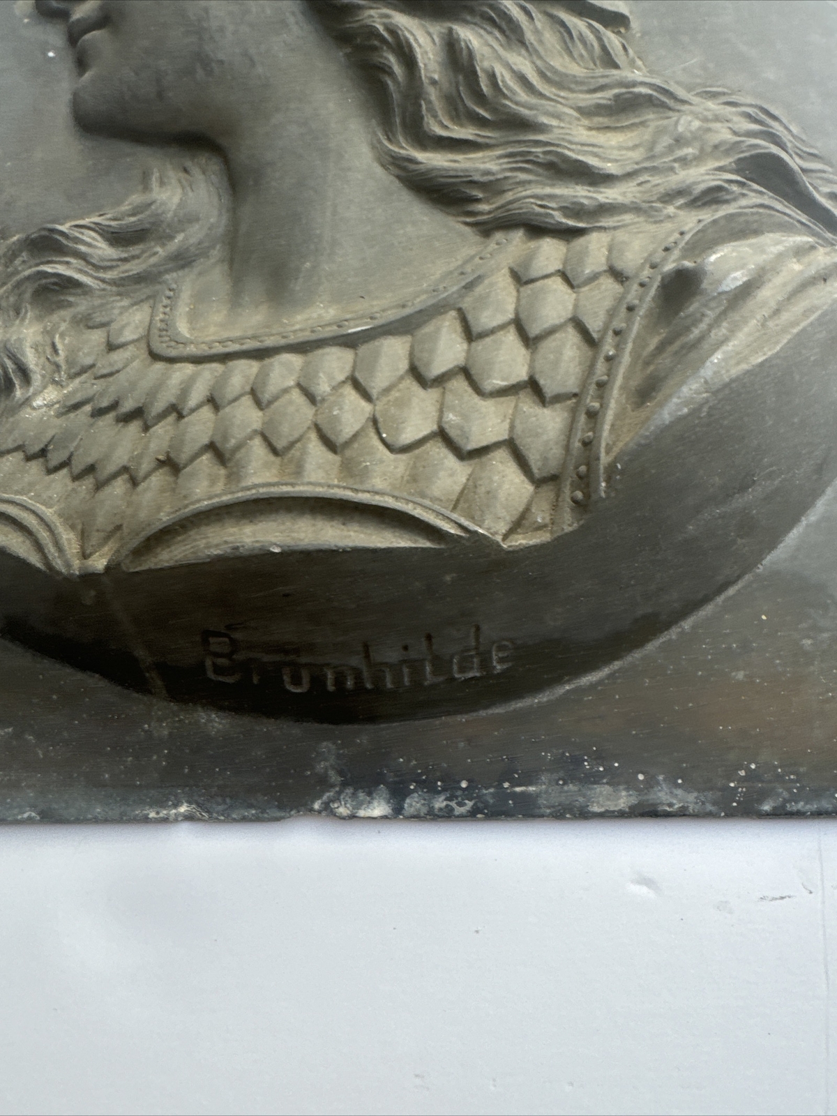 BRUNHILDE METAL SCULPTURE ARCHITECTURAL ICONIC PORTRAIT HELMET ANTIQUE BROKEN