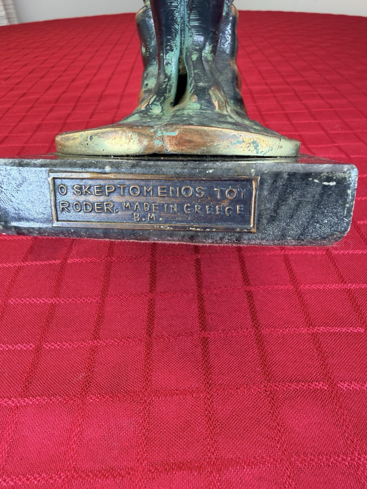 Vtg Greek Bronze « The Thinker » Statue Marble Base – 7&Prime; Rodin Repro 1960s MCM Art