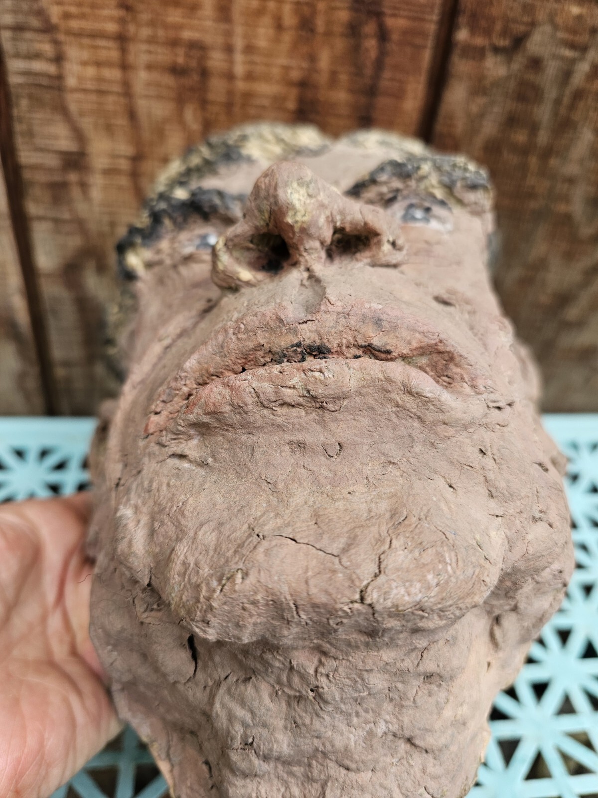 ANTIQUE W.A. SNURE MASK SCULPTURE HANDMADE PAPER MACHE FOLK ART 10&Prime;