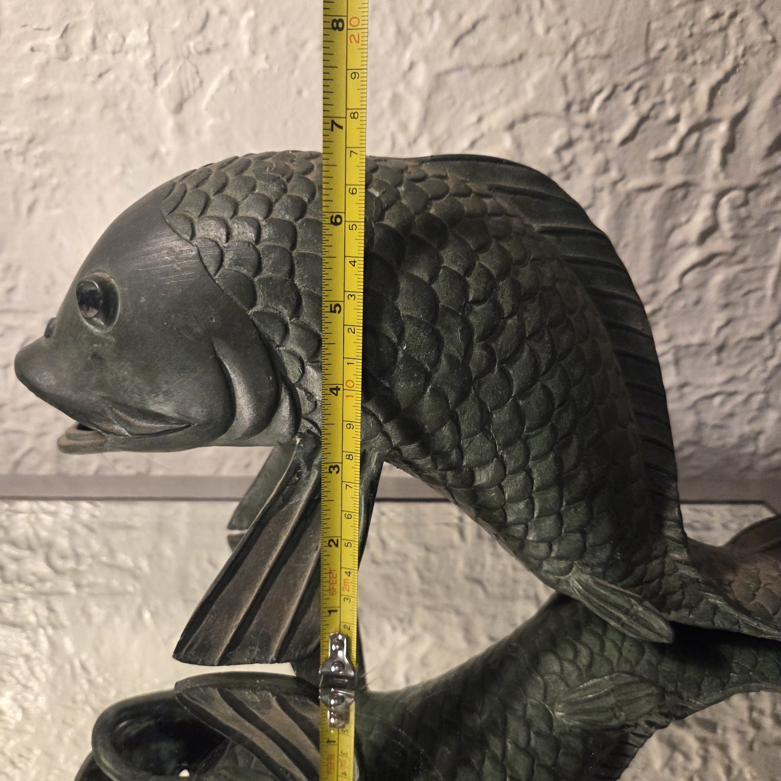 Vintage Bronze Koi Fish Fountain Sculpture with Open Mouth