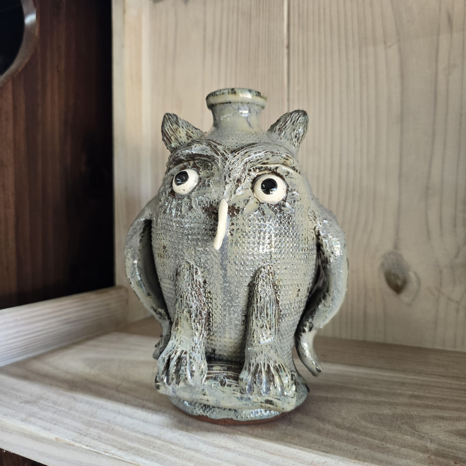 Handmade Owl Jug | Folk Art Pottery Billy Joe Craven | 8.5&Prime; x 6&Prime;