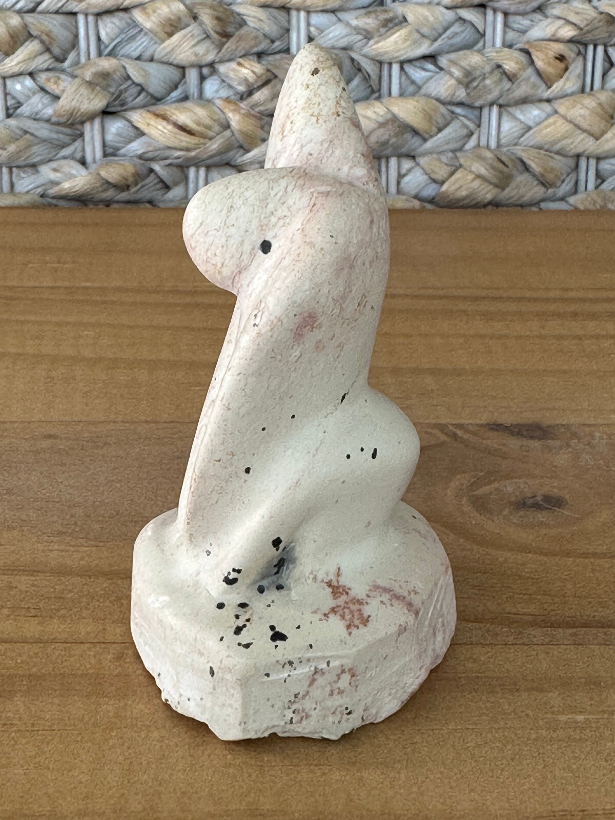 Abstract Modern Carved Stone Art Human Sculpture White With Black Specks 3.25”