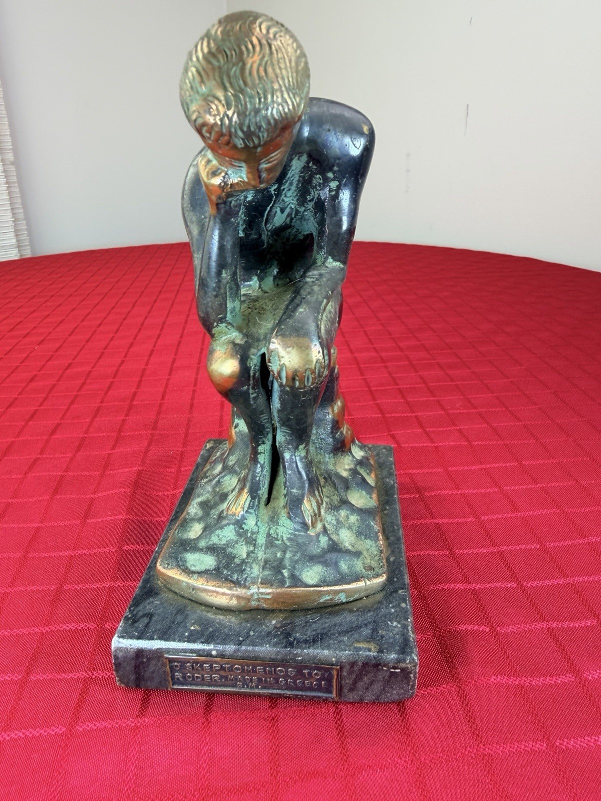 Vtg Greek Bronze « The Thinker » Statue Marble Base – 7&Prime; Rodin Repro 1960s MCM Art