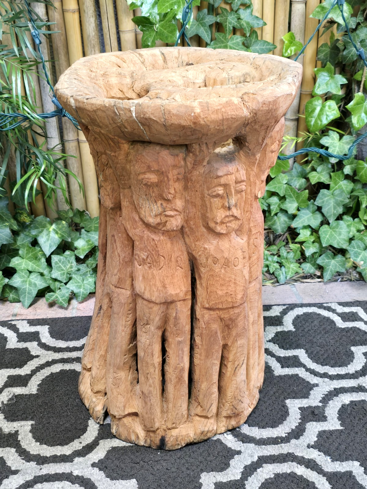 Vtg *RARE* Brazil Artist Jadir João Egídio 1931-2025 19&Prime; Carved Wood Table/Stool