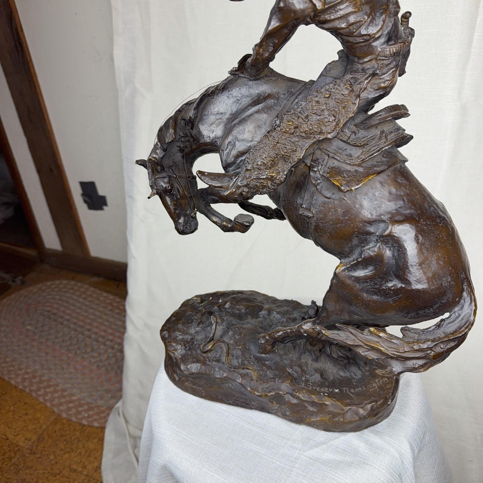 Frederic Remington Cowboy On Horse Bronze Western « The Rattlesnake » Large Signed